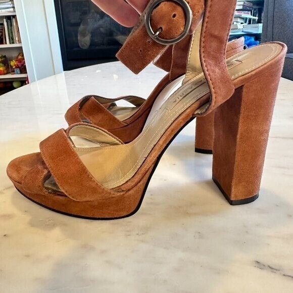 BCBG Maxazria Platform Brown Suede Criss Cross Sandal Heels Wedding Guest 39.5 - Picture 8 of 8